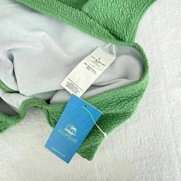 NEW One Piece Swimsuit Size L Green Open Crisscross Back Straps V-Neck Textured - Picture 6 of 7